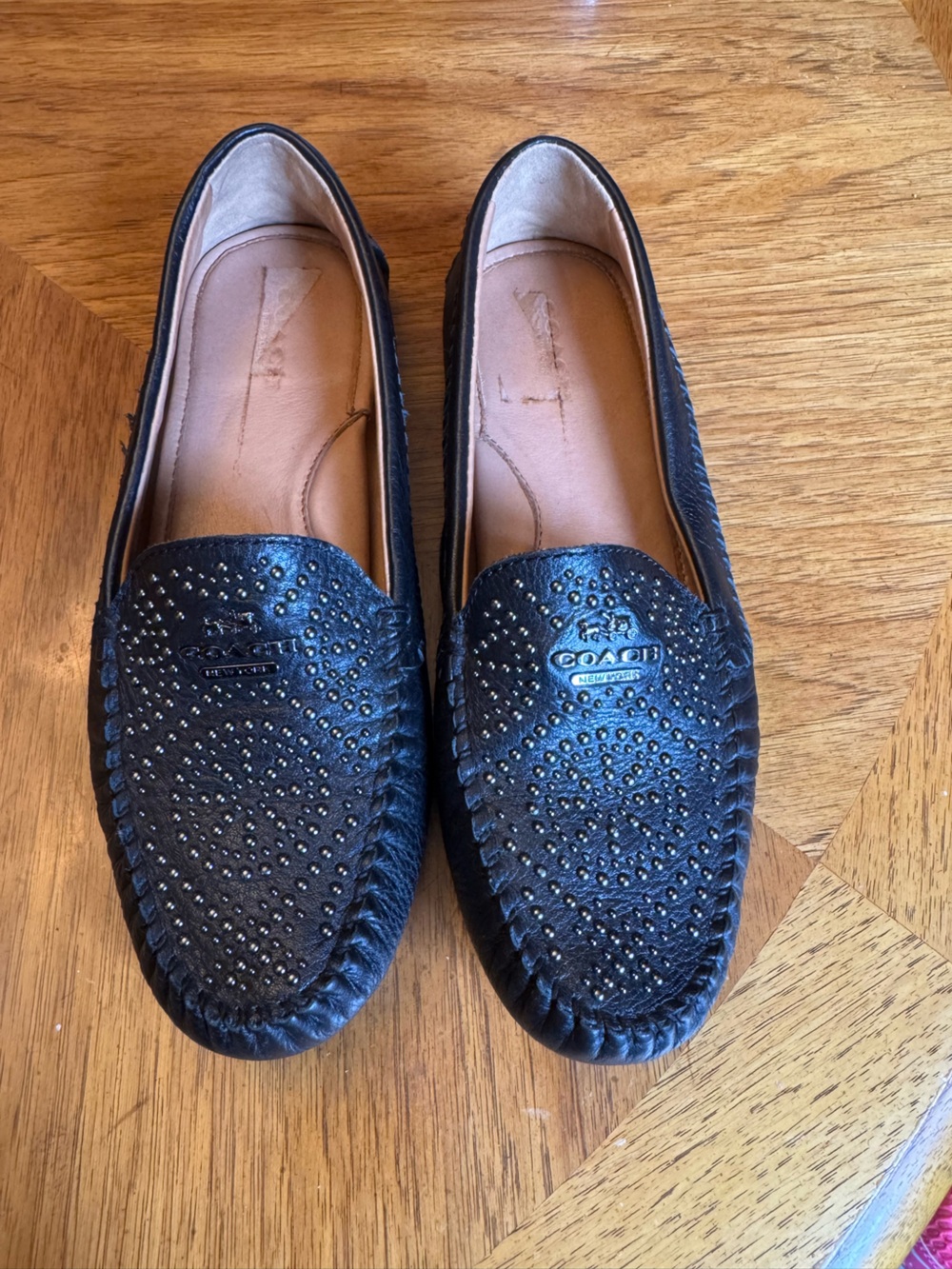 Coach Black Studded Leather Loafers